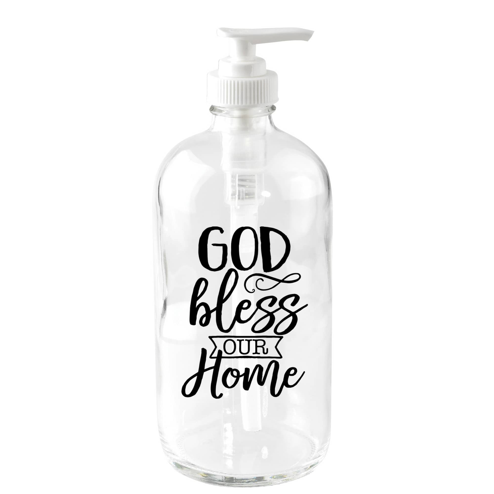 God Bless Our Home Glass Soap Dispenser
